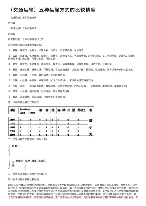 （交通运输）五种运输方式的比较精编