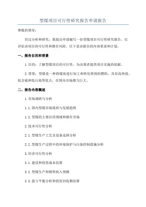 型煤项目可行性研究报告申请报告