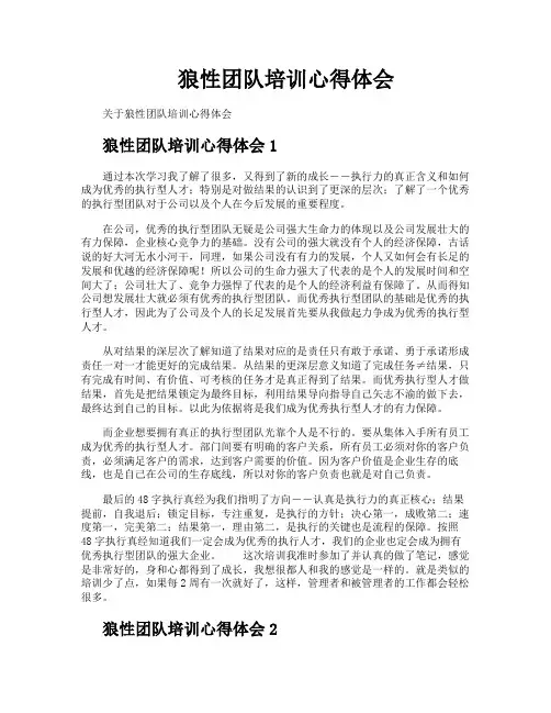 狼性团队培训心得体会
