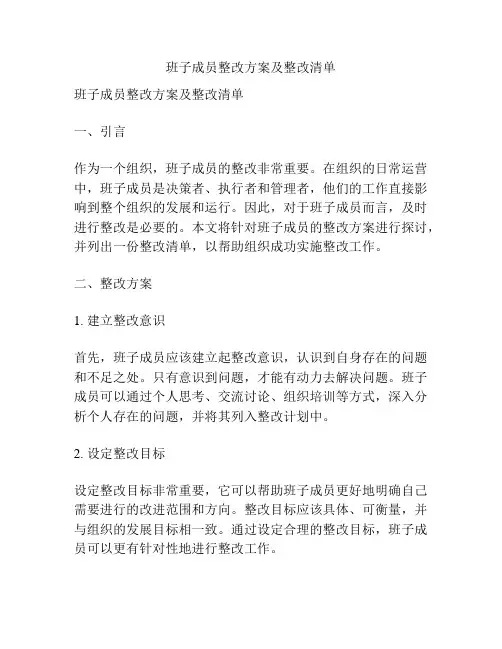 班子成员整改方案及整改清单