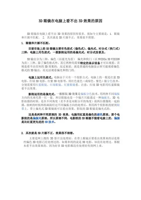 3D眼镜为什么在电脑上看不出3D效果