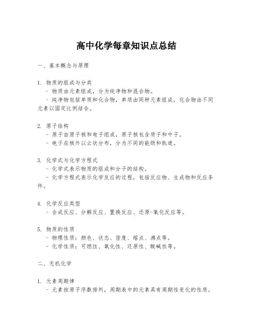 高中化学每章知识点总结