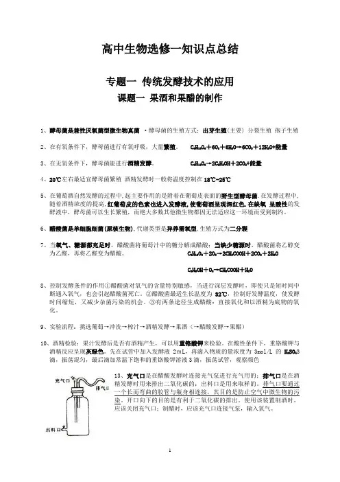 高中生物选修一生物技术实践-知识点总结