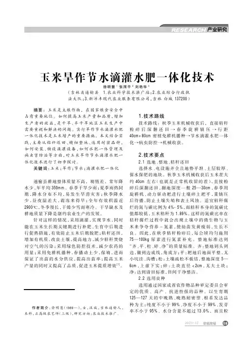 玉米旱作节水滴灌水肥一体化技术