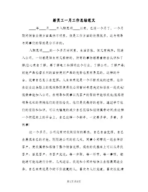 新员工一月工作总结范文（4篇）