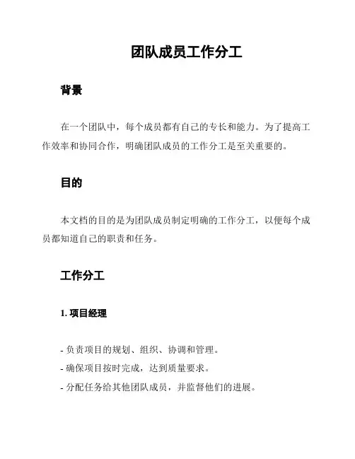 团队成员工作分工