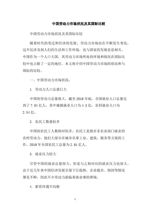 中国劳动力市场状况及其国际比较