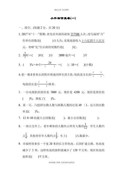 新青岛版小学数学六年级下册小升初仿真卷(一)