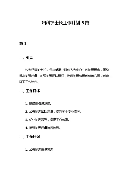 妇科护士长工作计划5篇