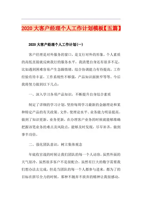 大客户经理个人工作计划模板【五篇】
