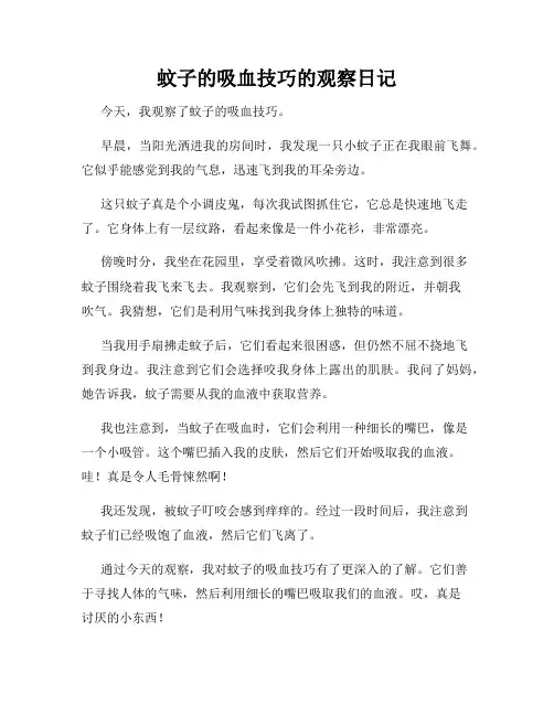 小学三年级作文蚊子的吸血技巧的观察日记