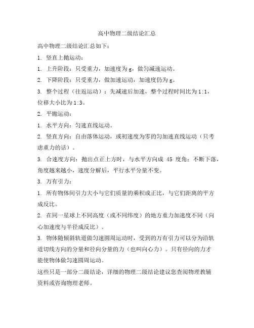 高中物理二级结论汇总