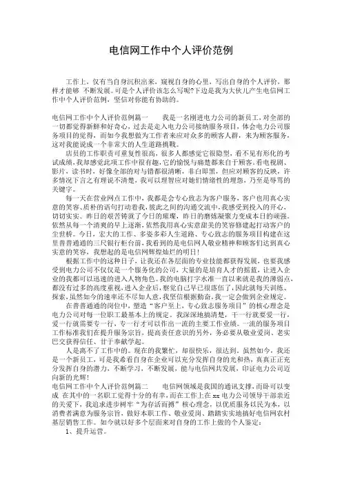 电信网工作中个人评价范例