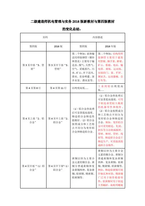 二级建造师机电管理与实务2016版新教材与第四版教材的变化总结剖析