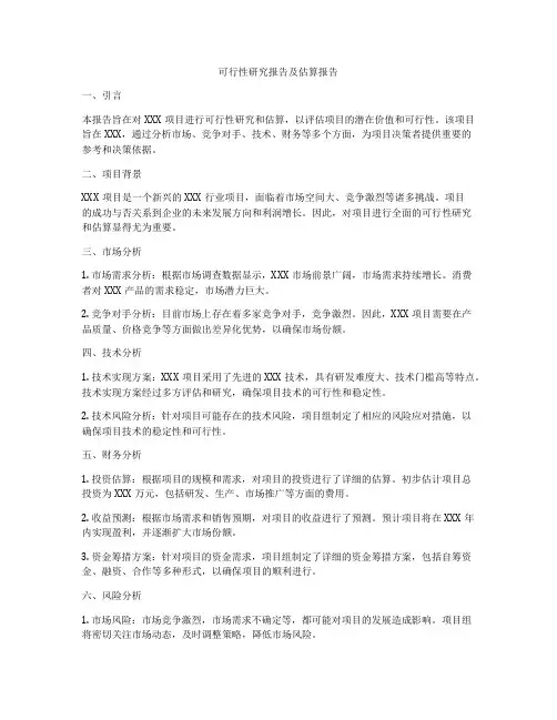 可行性研究报告及估算报告