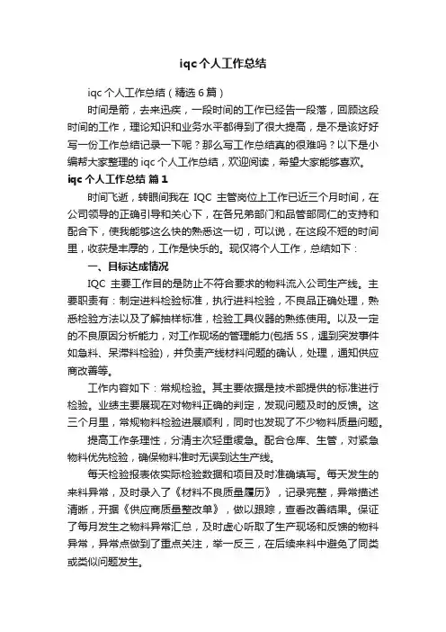 iqc个人工作总结（精选6篇）