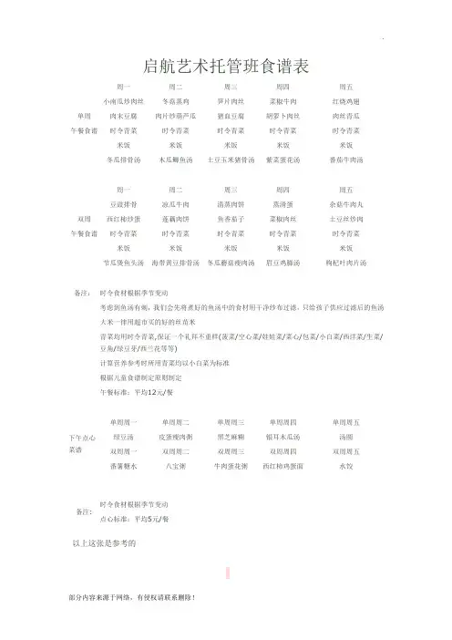 启航艺术托管班食谱表