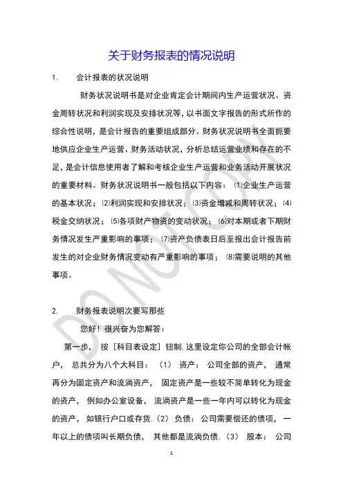 关于财务报表的情况说明