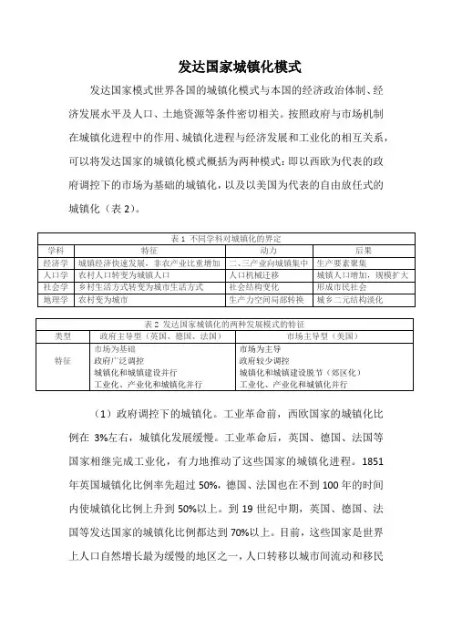 发达国家城镇化模式