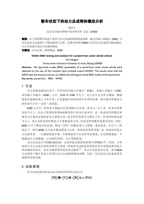 东方所论文集整车状态下的动力总成刚体模态分析