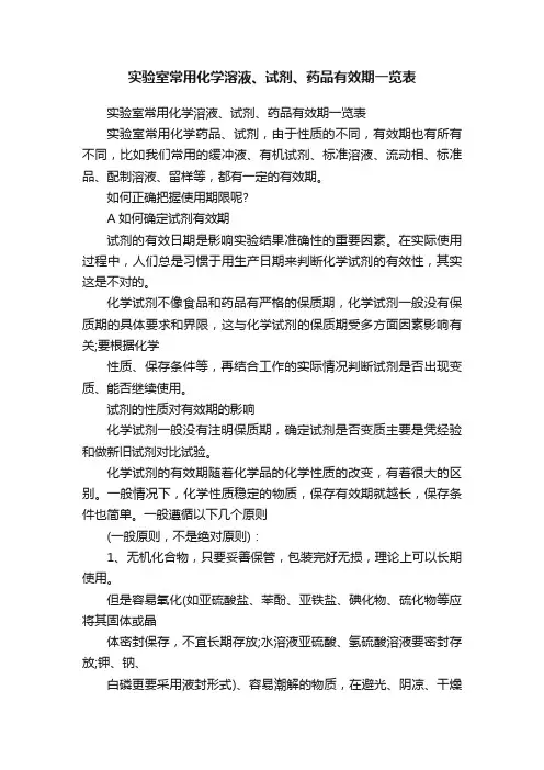 实验室常用化学溶液、试剂、药品有效期一览表
