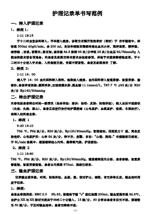 【精选】护理记录单书写范例