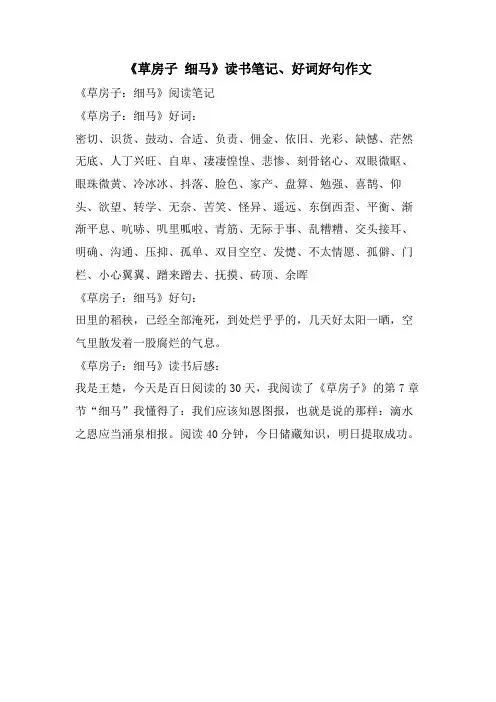 《草房子 细马》读书笔记、好词好句作文