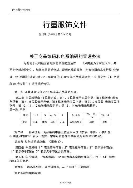 服装商品编码设置区分细则