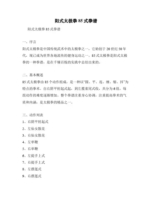 阳式太极拳85式拳谱