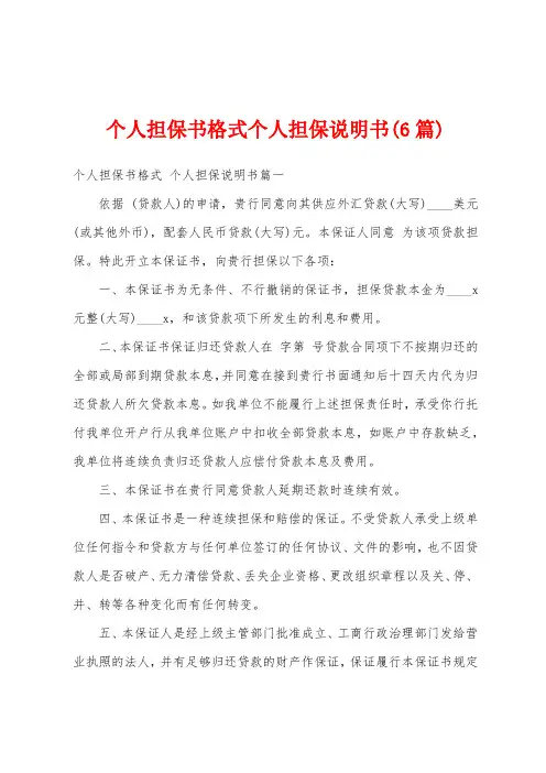 个人担保书格式个人担保说明书(6篇)