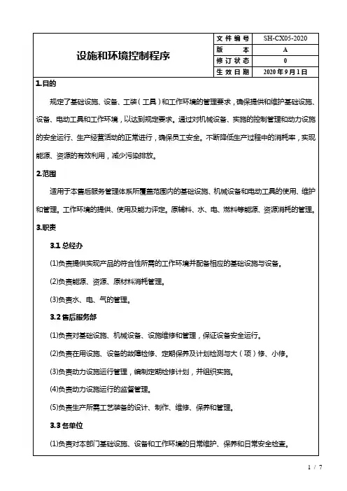 设施和环境控制程序