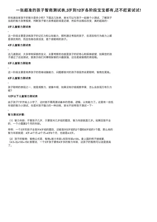 一张超准的孩子智商测试表,3岁到12岁各阶段宝宝都有,还不赶紧试试!