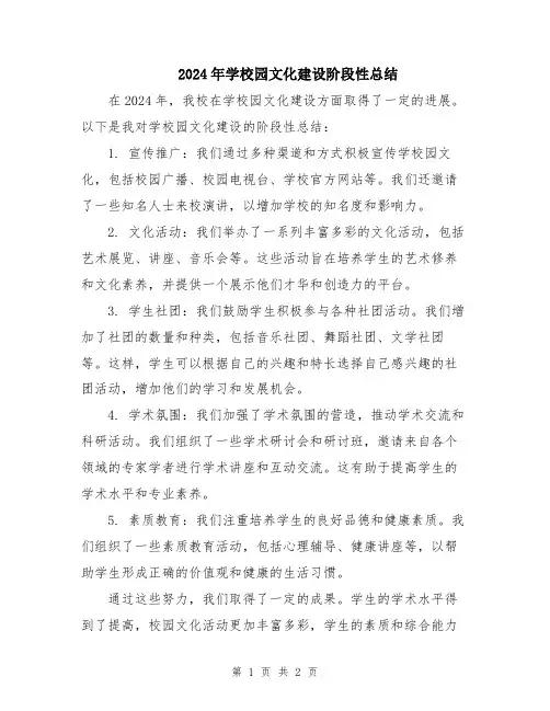 2024年学校园文化建设阶段性总结