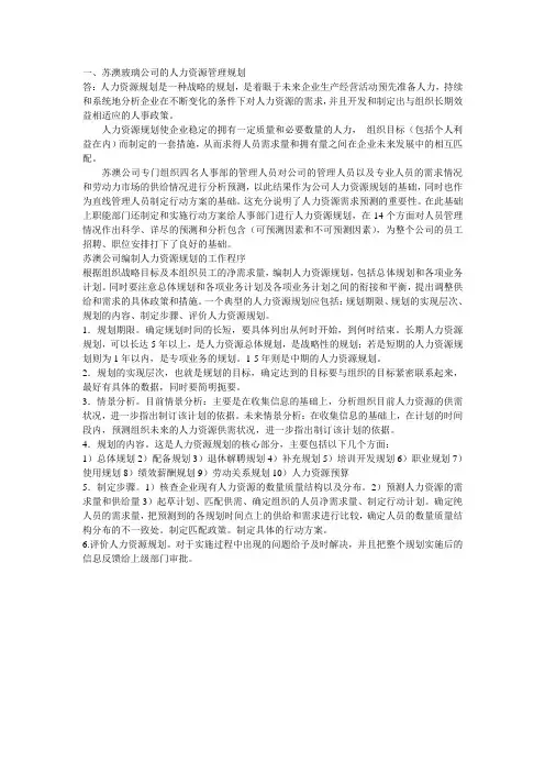 苏澳玻璃公司的人力资源管理规划
