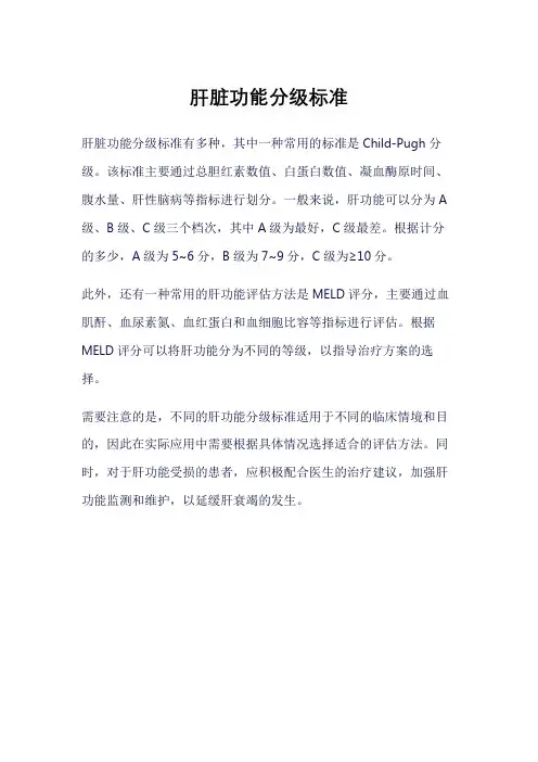 肝脏功能分级标准