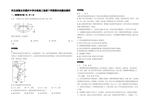 河北省衡水市冀州中学分院高三地理下学期期末试题含解析