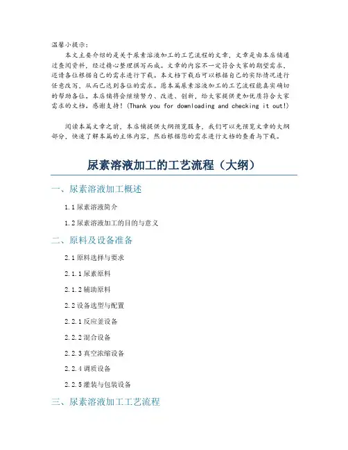 尿素溶液加工的工艺流程