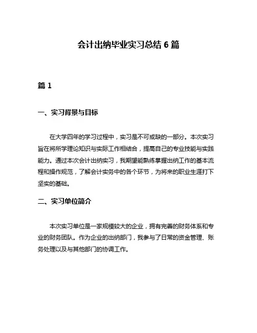 会计出纳毕业实习总结6篇