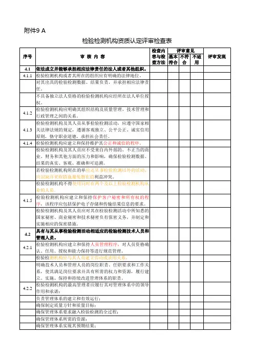 检验检测机构资质认定评审检查表详解
