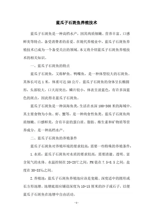 蓝瓜子石斑鱼养殖技术