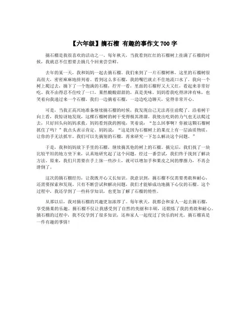 【六年级】摘石榴 有趣的事作文700字