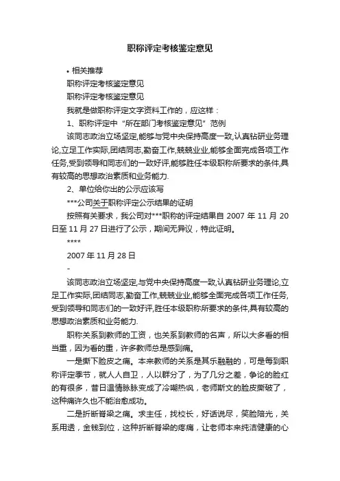 职称评定考核鉴定意见