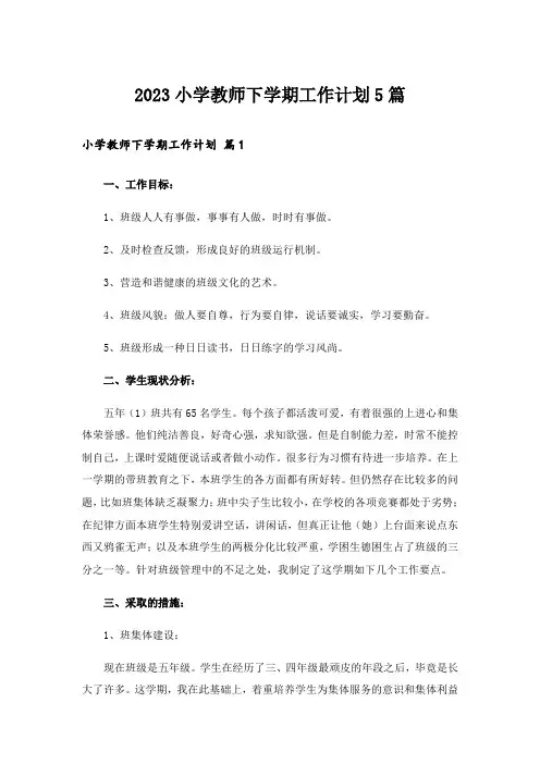 2023小学教师下学期工作计划5篇_1
