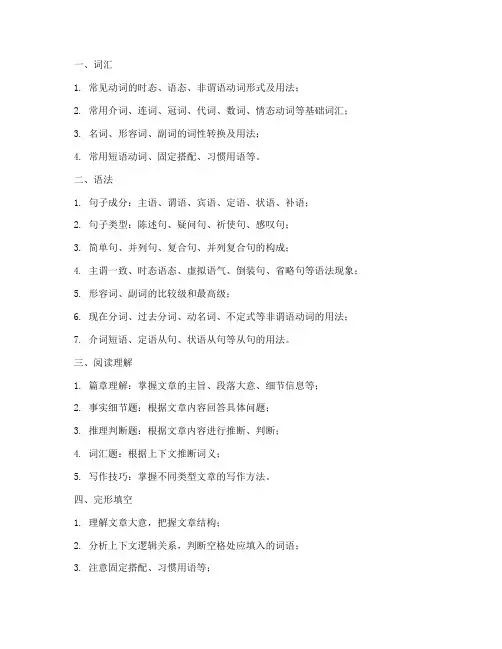 高考英语试卷核心知识点