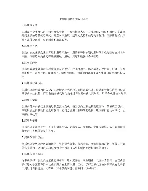 生物脂质代谢知识点总结