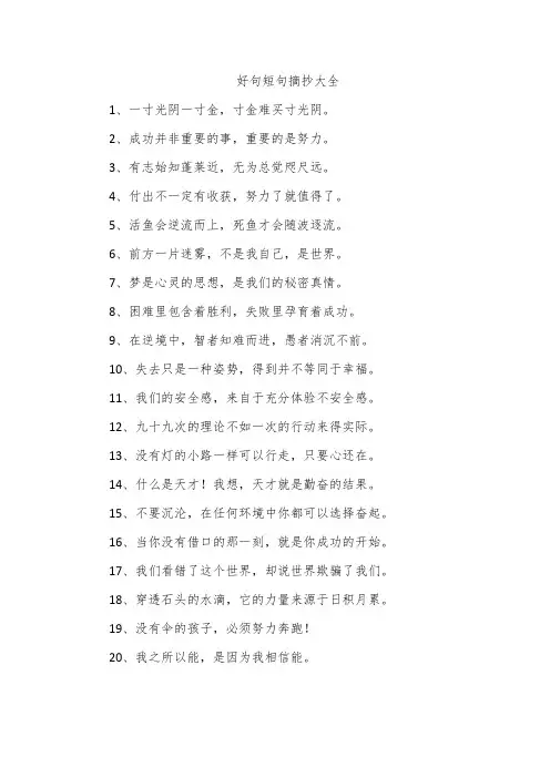 好句短句摘抄大全