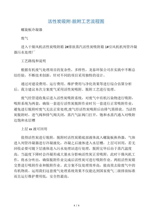 活性炭吸附-脱附工艺流程图和工艺说明