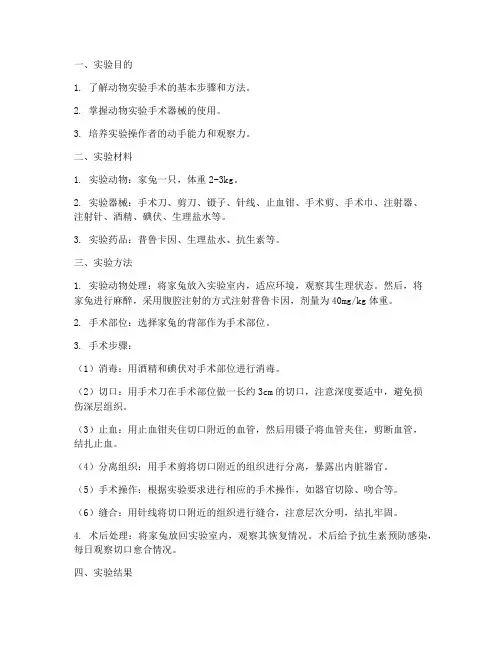 动物实验手术实验报告