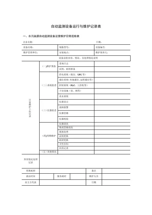 企业自动监测设备运行与维护记录表【范本模板】