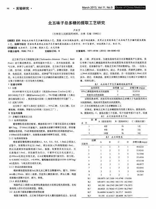 北五味子总多糖的提取工艺研究